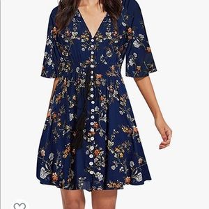 NWT - Milumia Women's Boho Button Up Split Floral Print Flowy Party Dress